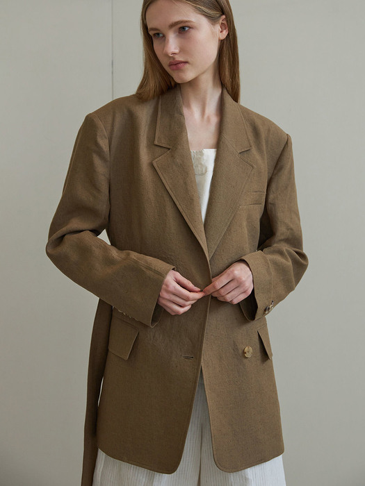 Belted Linen Jacket (brown)