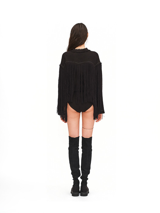 Jacquard fringe cardigan - Black