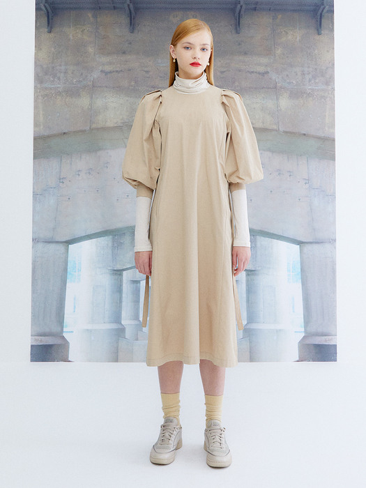 PUFF VOLUME SLEEVE DRESS_BEIGE