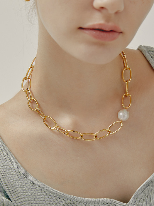 LINK CHAIN PEARL NECKLACE