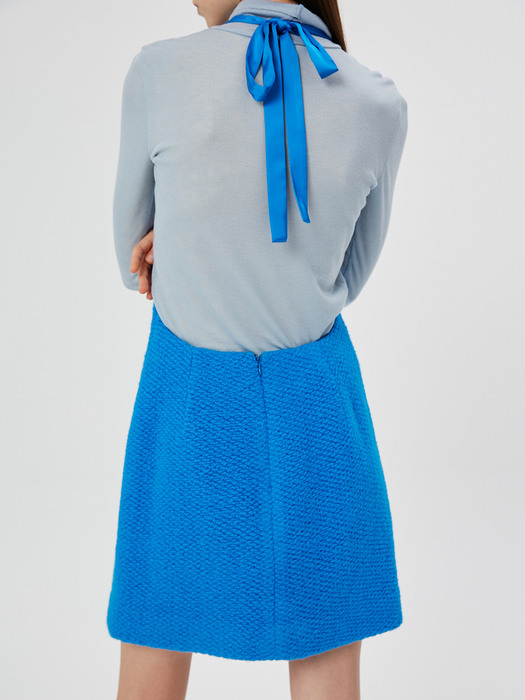 Textured Halter Mini Dress / Boucle Blue