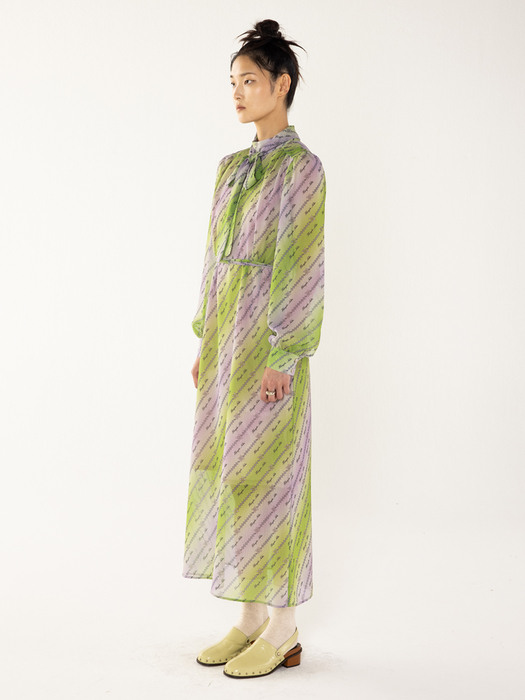 Knot-print Chiffon Dress_Green
