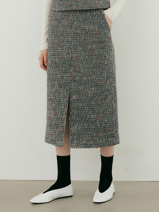 tweed midi skirt [Italian fabric] (grey)