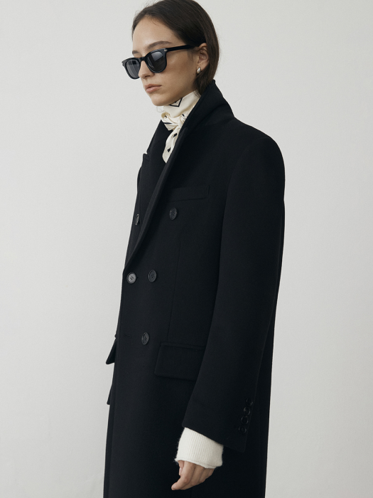 UNISEX TAILORED DOUBLE-BREASTED WOOL COAT BLACK_UDCO1D115BK