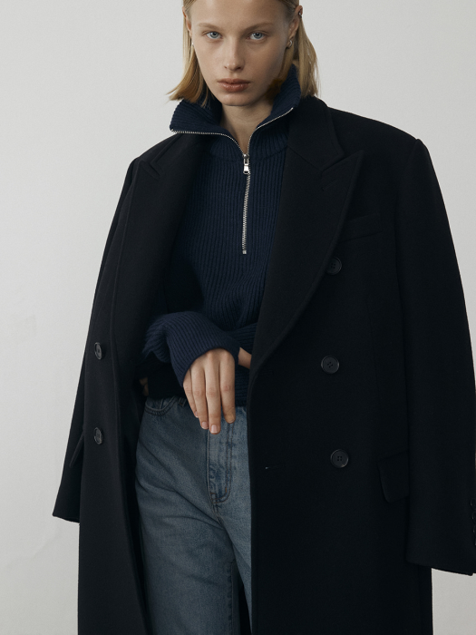 UNISEX TAILORED DOUBLE-BREASTED WOOL COAT BLACK_UDCO1D115BK