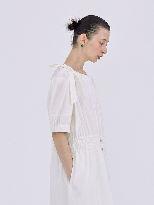 String Puff Dress_Cream