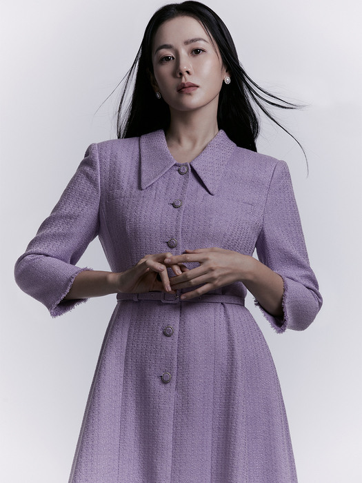 [미전시]VIOLET Button-down detailed tweed dress (Deep navy/Violet)