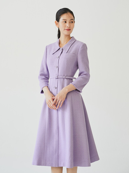 [미전시]VIOLET Button-down detailed tweed dress (Deep navy/Violet)