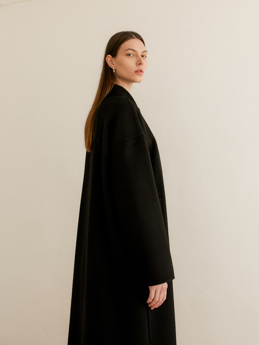 OVERSIZE WOOL CASHMERE HANDMADE COAT - BLACK