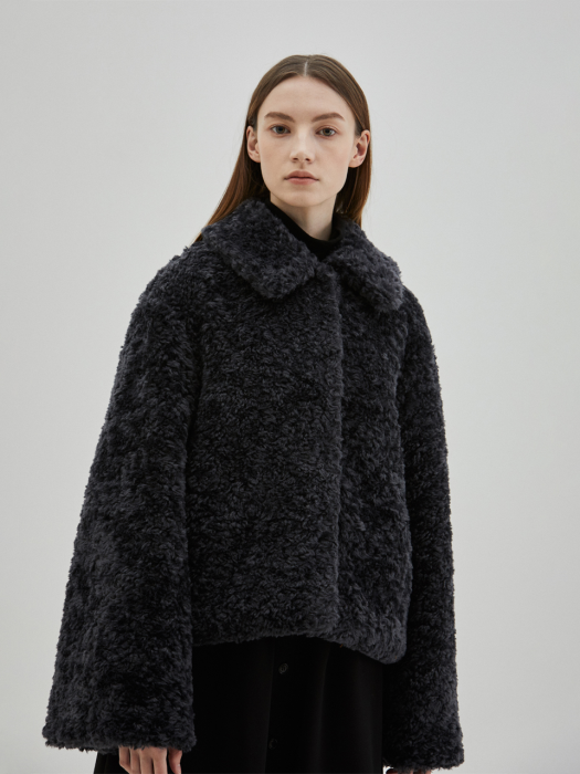 Bell Sleeves Poodle Fur Jacket_Charcoal