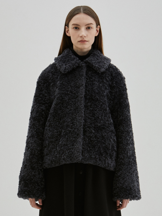 Bell Sleeves Poodle Fur Jacket_Charcoal