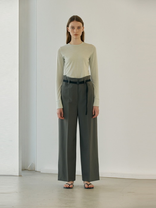 Belted wide pants (khaki)