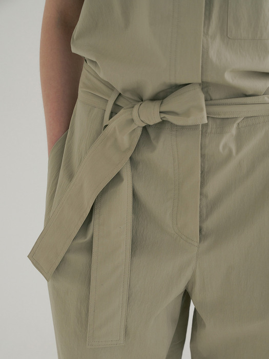 belted cotton jumpsuit (beige)