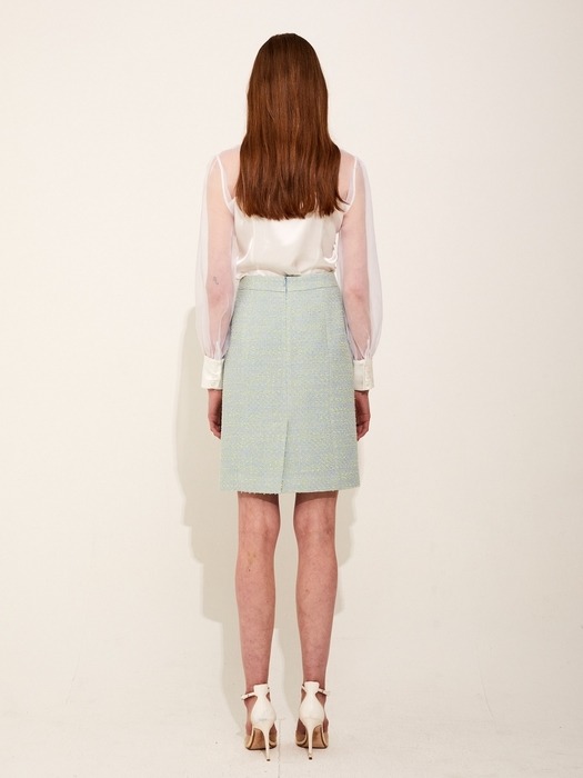 Heart Tweed H-line midi Skirt [Green]
