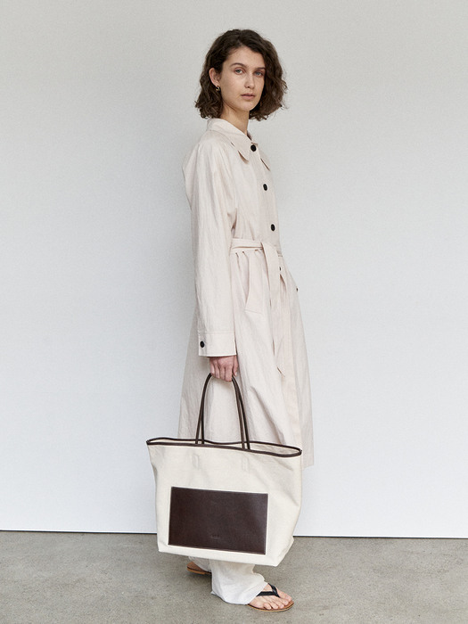 Leather Strap Canvas Bag - Brown