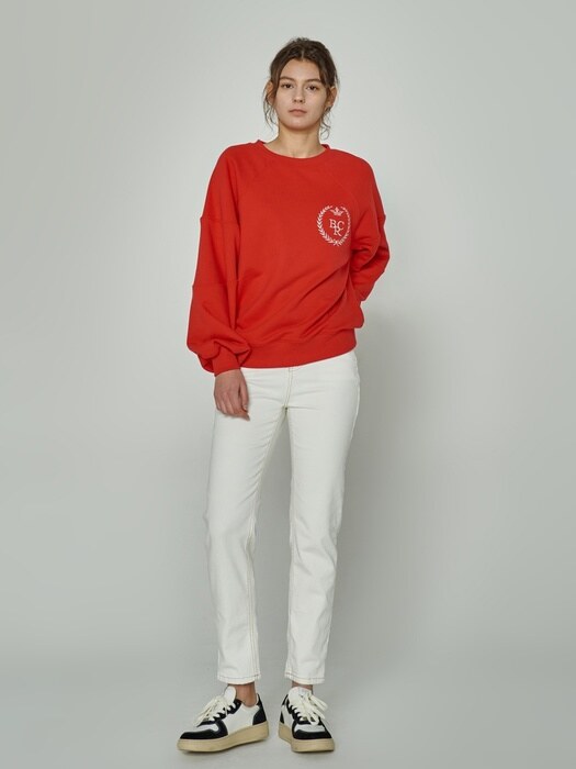 SS22 Part1. BCR Laurel Crown Embroidery Sweat Shirts_Vivid Red
