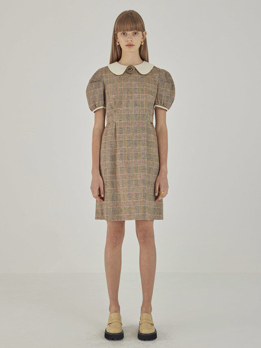 Corsage Check Dress_Brown