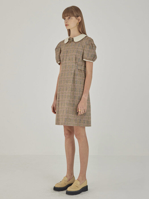 Corsage Check Dress_Brown