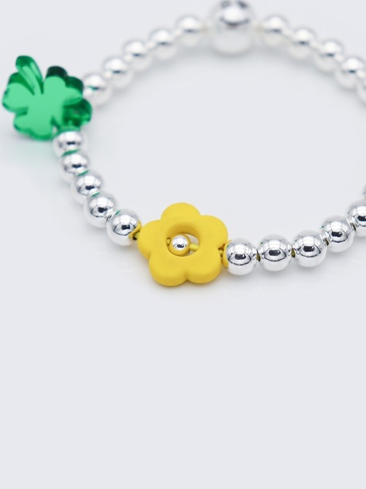 Flower and clover charms silverball Bracelet 6mm 실버볼 플라워 클로버 참 밴딩 팔찌