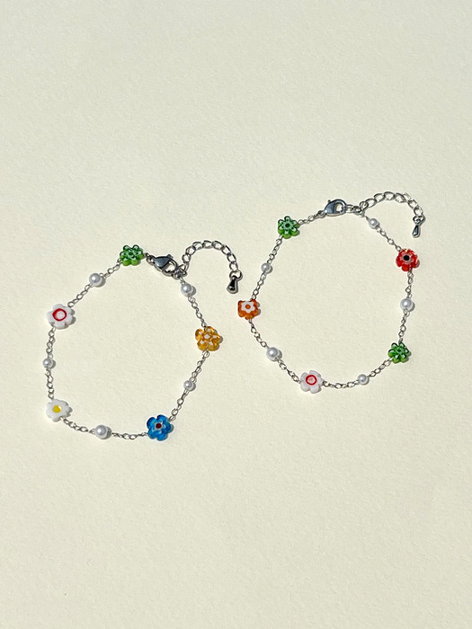 [SURGICAL] COLORFUL FLOWER GLASS BEADS BRACELET AB222002