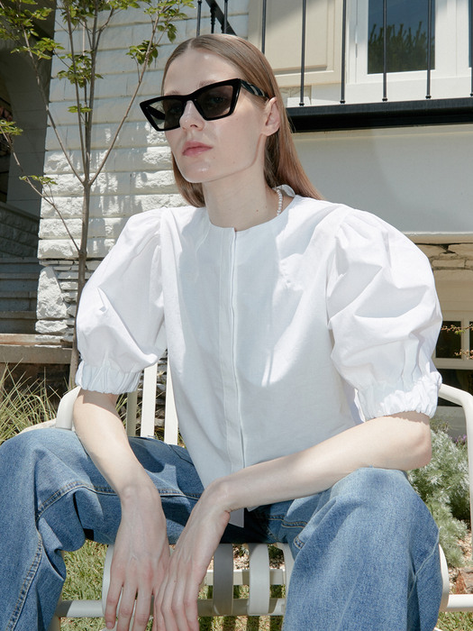 OU906 linen banding sleeve blouse (white)