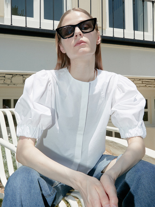 OU906 linen banding sleeve blouse (white)