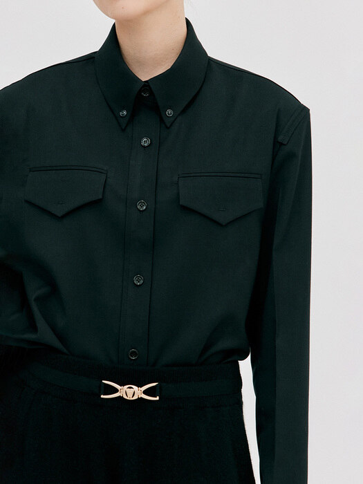 String Cropped Shirt_Black