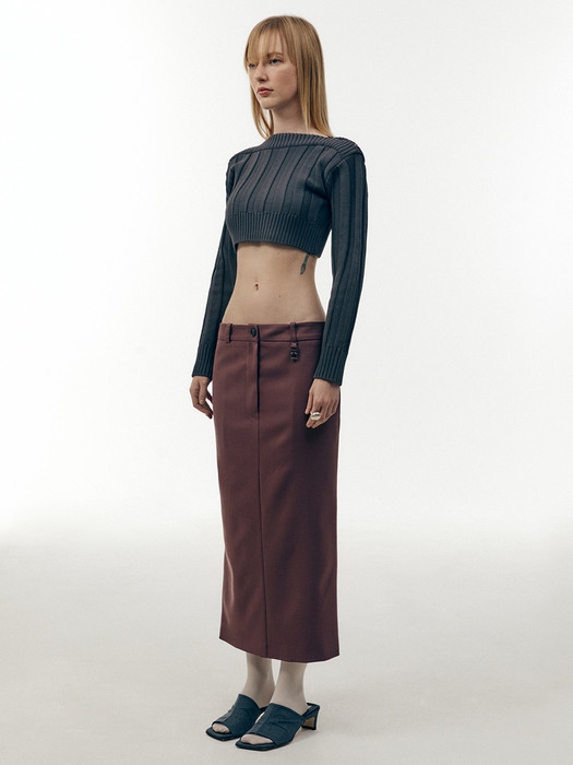 22PF BOAT-NECK CROP KNIT - CHARCOAL