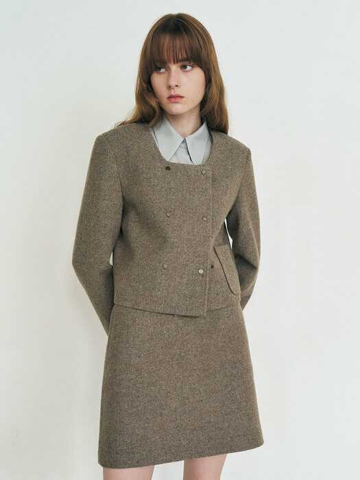 22 Fall_ Mint Brown Double-breasted Wool Blazer