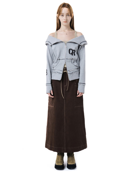 LACE-UP POCKET LONG SKIRT / BROWN