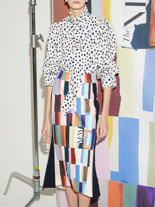 Slim-fit colorblock skirt_슬림핏 컬러블럭 스커트