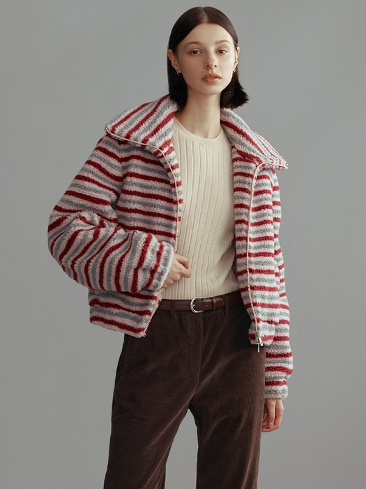 VICTORIA Eco shearing stripe wool jumper (Pink&Gray)