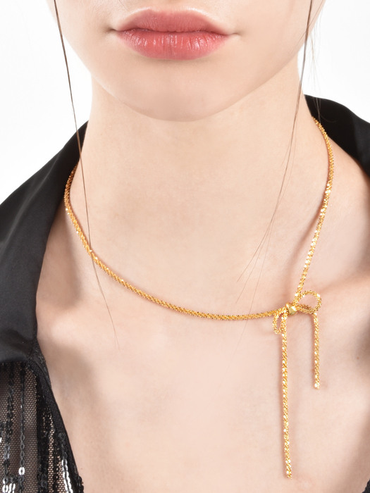 TP014 [Silver925] Cotton chain ribbon chocker necklace