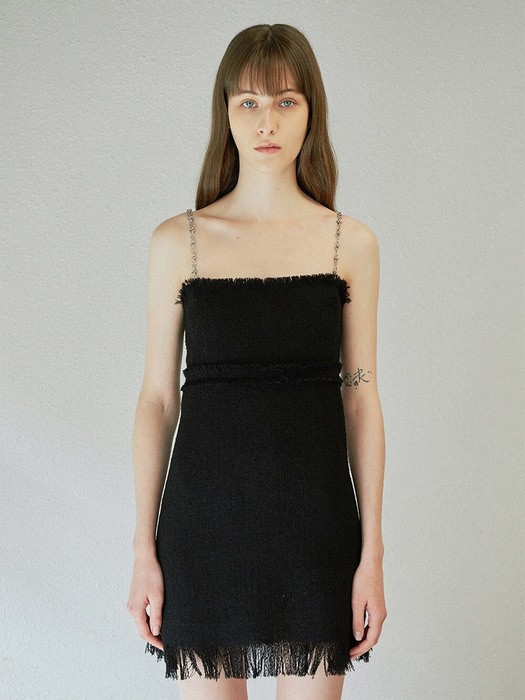 CHAIN STRAP TWEED DRESS (black)