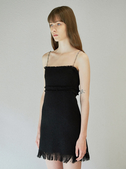 CHAIN STRAP TWEED DRESS (black)