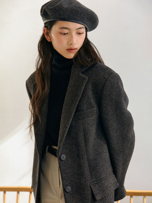 MARC semi-overfit single blazer coat_Charcoal Brown