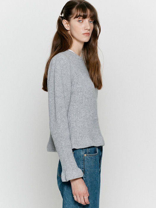 Merino wool peplum knit - Melange gray