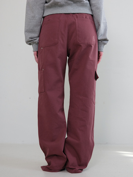 Button Pocket Wide Cargo Pants [RED BROWN]