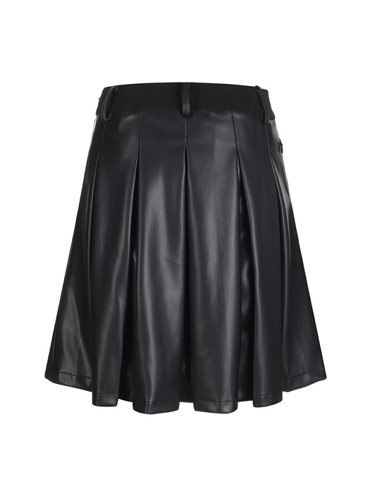  vegan leather warm pleats skirt_black