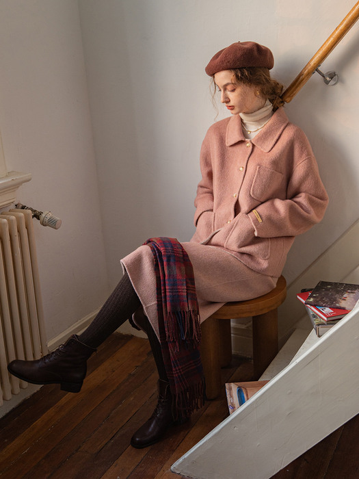 LYANA wool handmade jacket skirt set_pink