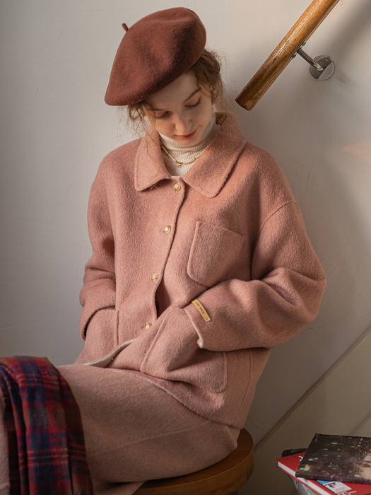LYANA wool handmade jacket skirt set_pink