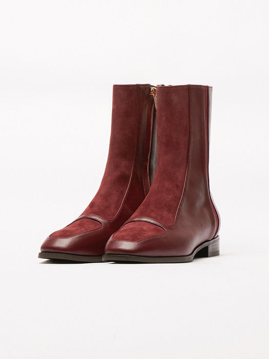 GRETA - Leather Block Ankle Boots / Merlot Wine