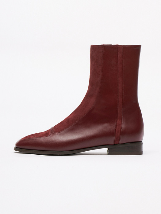 GRETA - Leather Block Ankle Boots / Merlot Wine