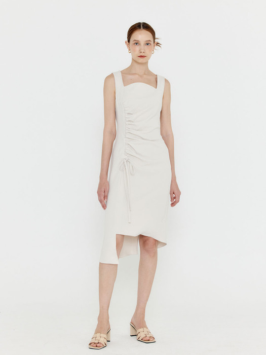 MIDI HALF MOON DRAWSTRING DRESS-OATMEAL