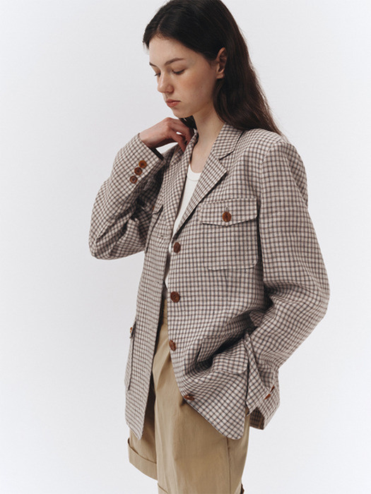 DIANA LINEN JACKET CREAM CHECK_UDJA3B222CR