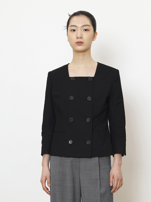 Square neck french linen jacket