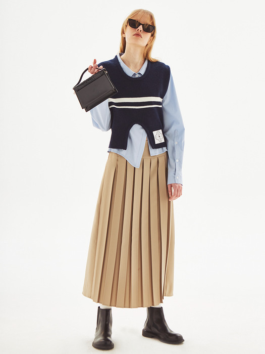 [LINE] Back Cut-Out Pleats Skirt (3colors)