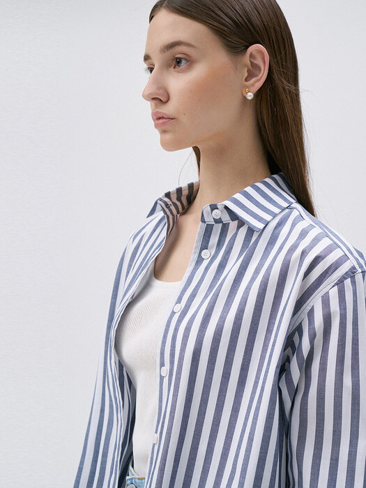 Cotton Stripe Shirt-Navy