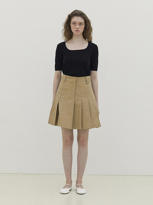 Cotton Pleats Skirt_BEIGE