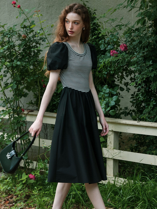 Cest_French stripe contrast dress